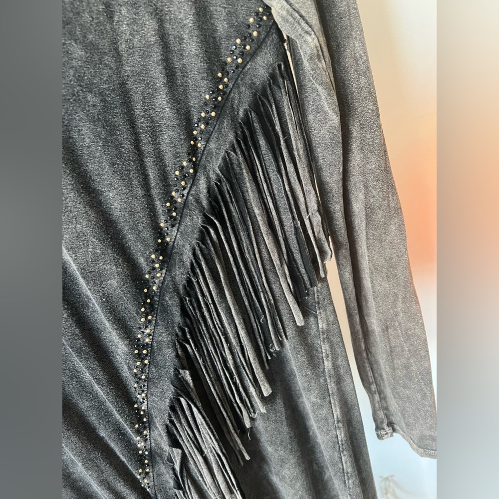 T-Party Charcoal Long Sleeve Fringe Dress with Studs - Size M - Picture 14 of 14